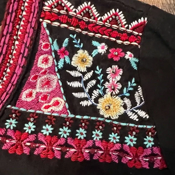 NTHR Women’s Open Front Embroidered Beaded Black Cotton Crop Jacket - Picture 9 of 12